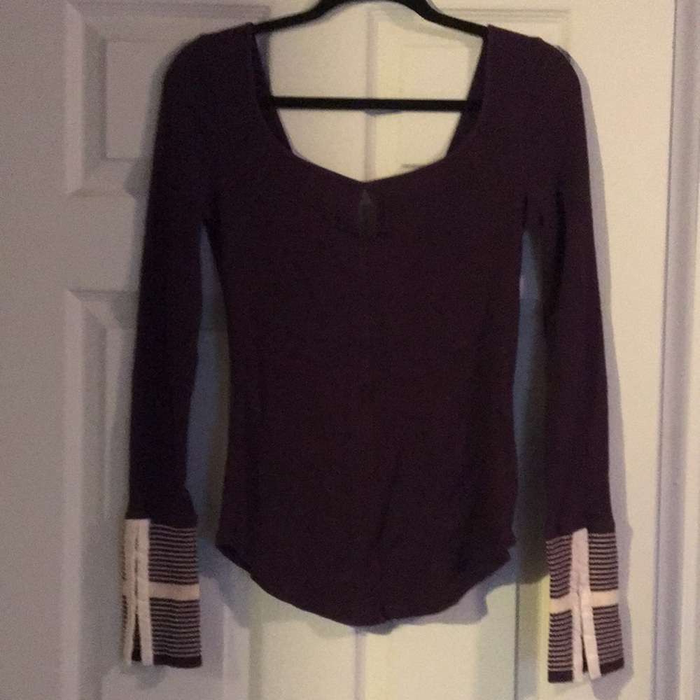 We the Free Purple Henley with striped cuffs! Super cute!